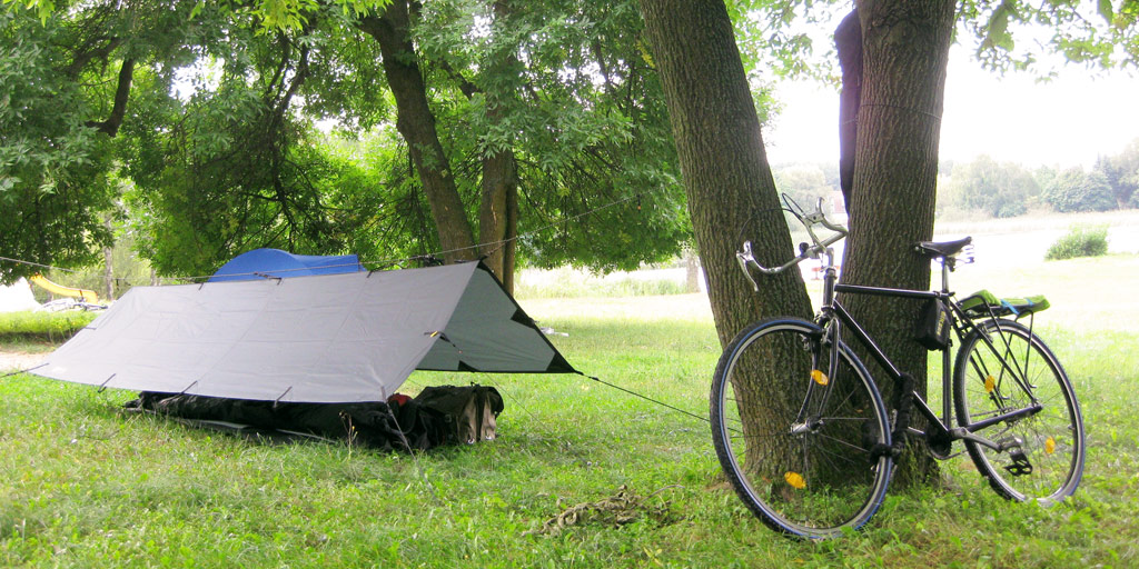 tarp shelter on a bicycle tour