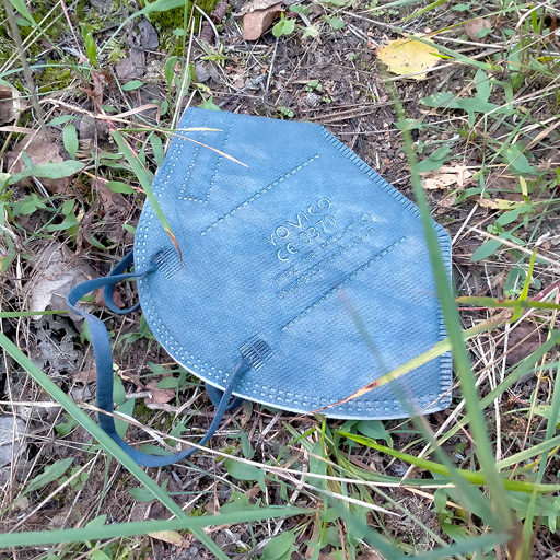 Face mask trash found in the woods.